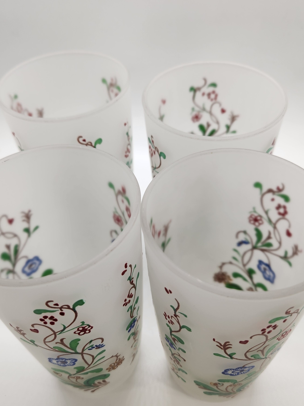 vintage 1950s mid century modern folk art glasses Set of 4 Cottagecore Unique